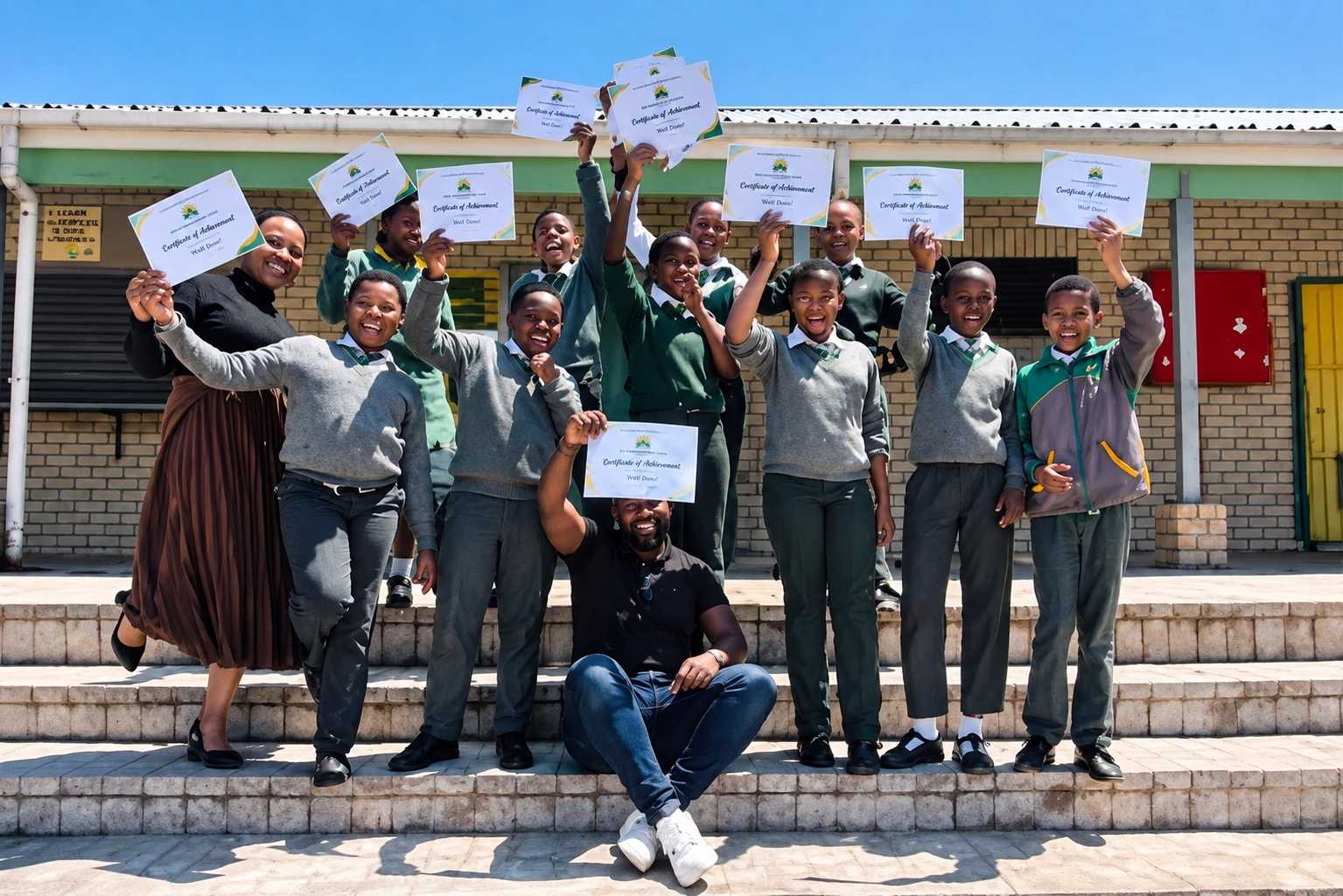 Learners celebrating their robotics programme certificates